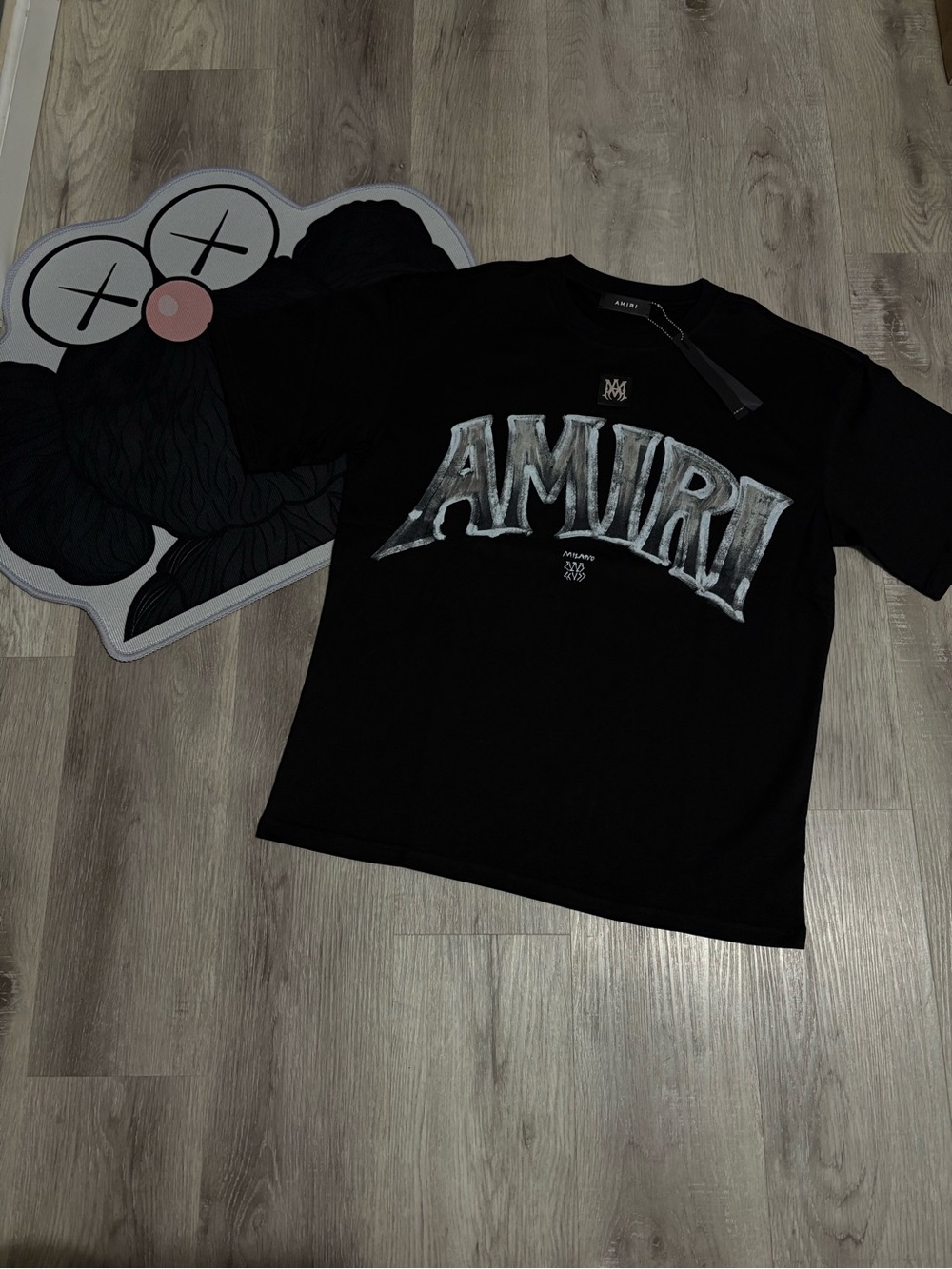 A.M.I.R.I Black Tee with Metallic Silver Logo
